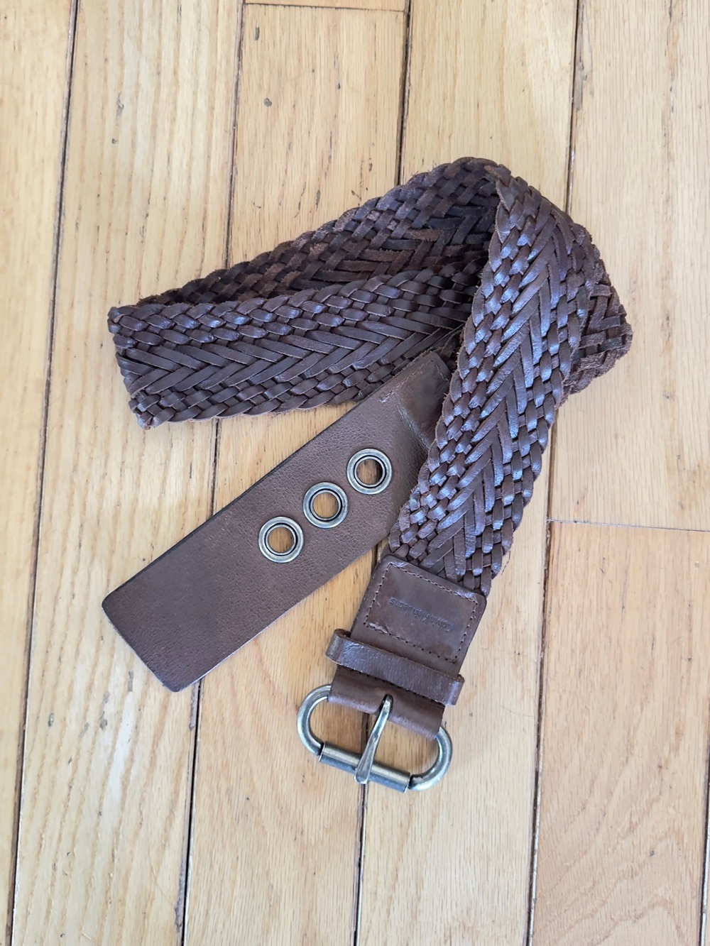 Calvin Klein Brown Braided Leather Belt with Metal Buckle